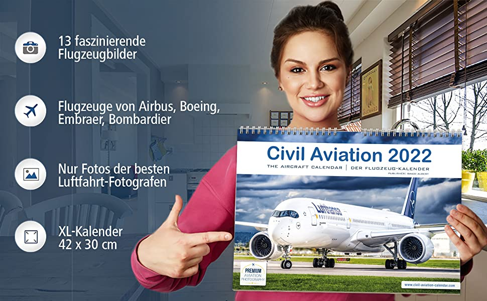 Flugzeugkalender 2022 Civil Aviation Flugzeug Kalender FLUGZEUGE WANDKALENDER
